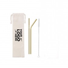 3 in 1 Gold Drinking Straws Set with Cleaning Brush